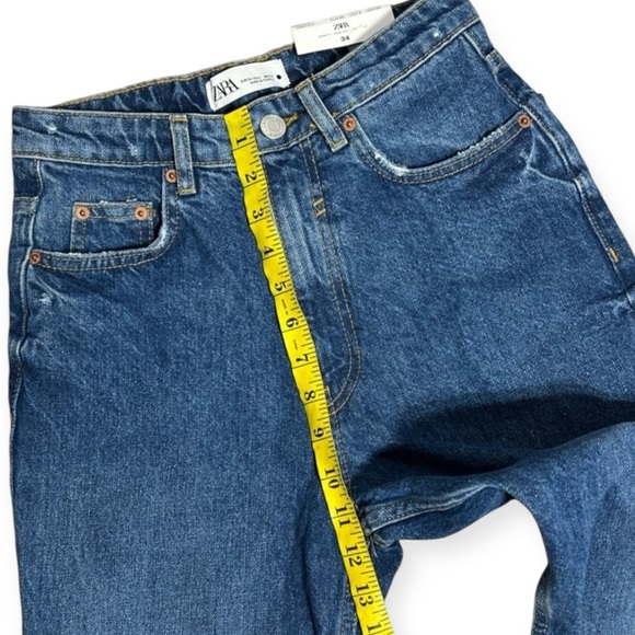 ZARA 90’s High Waist Slim Mom Fit Jeans in Too Long Blue Size 2 - Picture 4 of 10